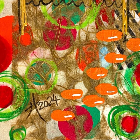 Lets Communicate Original Art Painting Collage Mixed Media Matted 8x8in - Picture 5 of 10